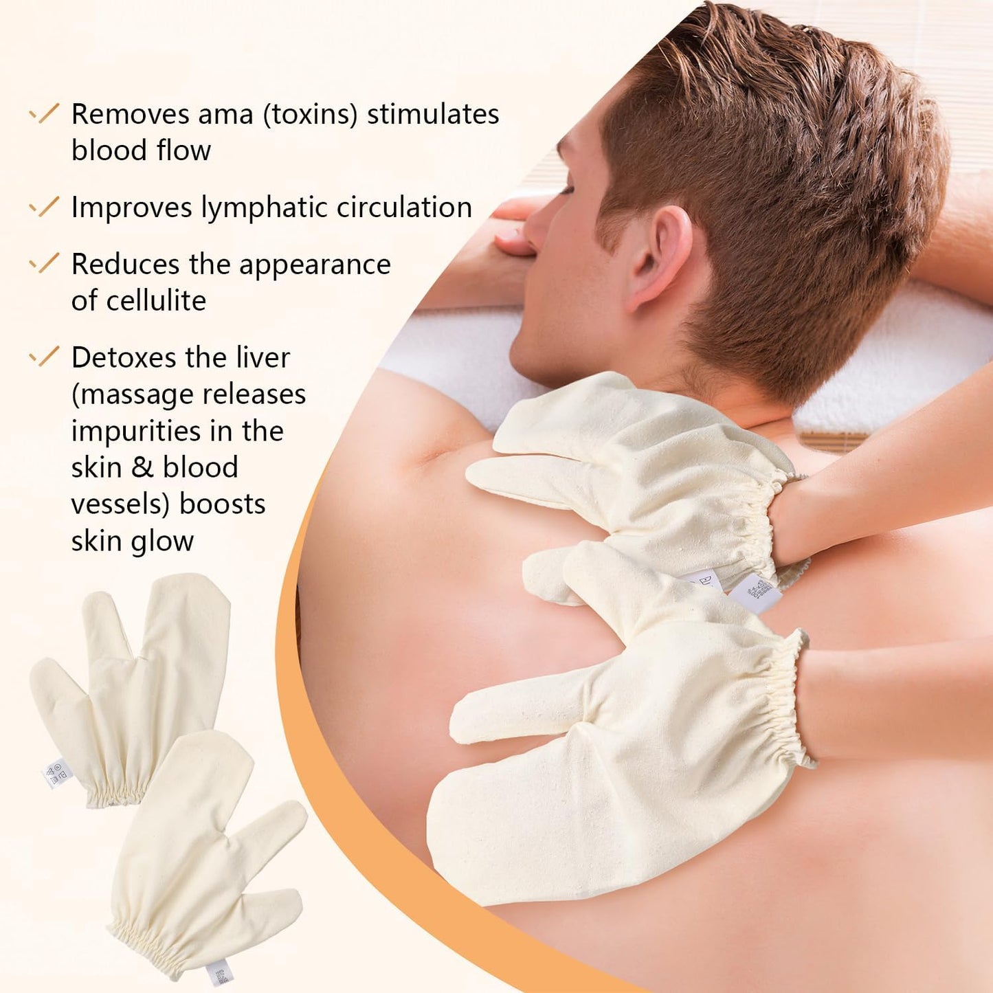 Garshana Gloves Raw Silk Massage,Raw Silk Gloves Garshana with Elastic Wrist Bands,for Skin Brushing Massage (2PCS)