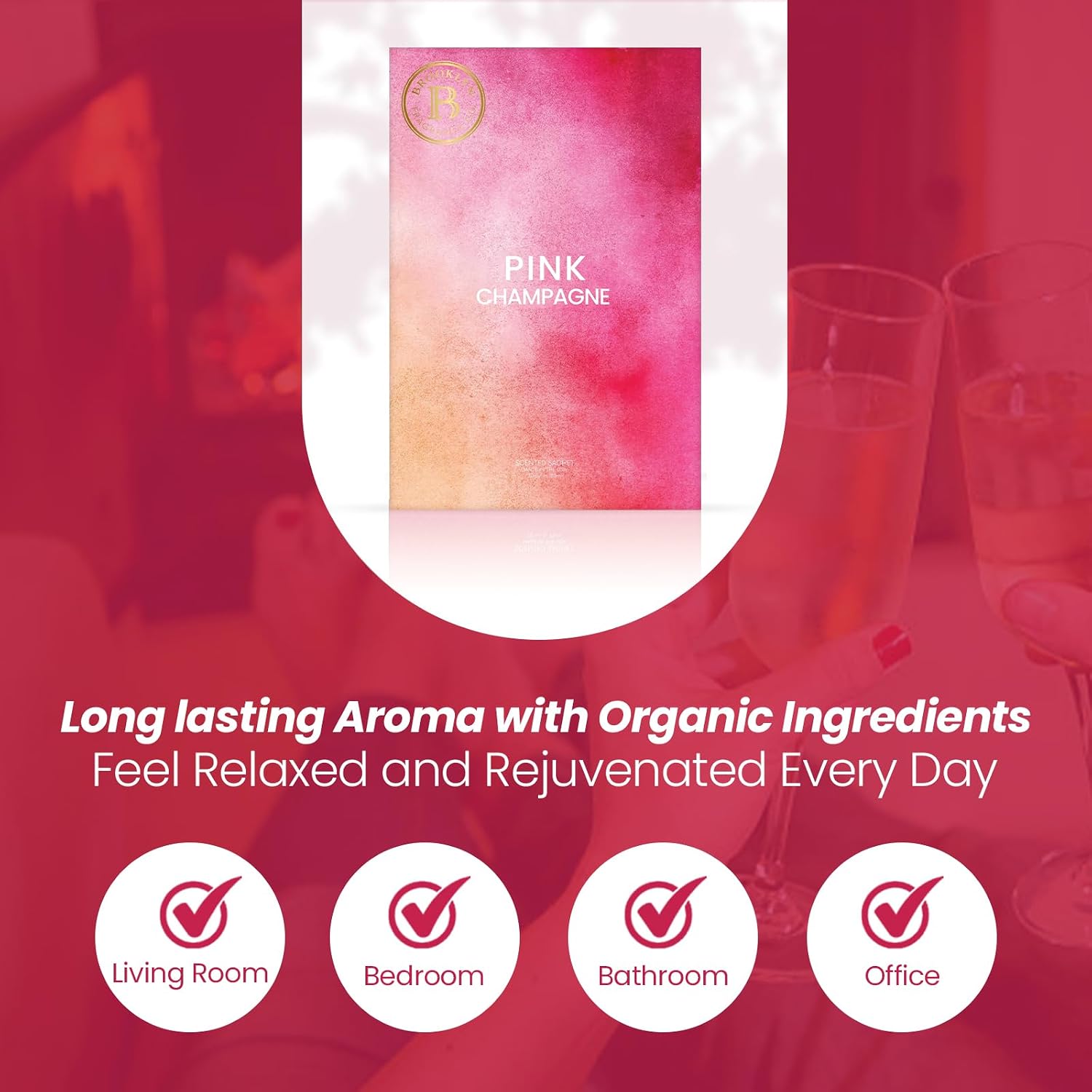 Brooklyn Fragrance Co. Water Color Sachet Bags – Pink Champagne Scented Pouches – Perfect Aroma for Drawers, Closets, Cars and Bathrooms – Long-Lasting Fresh Scent Sachets (6- Pack)