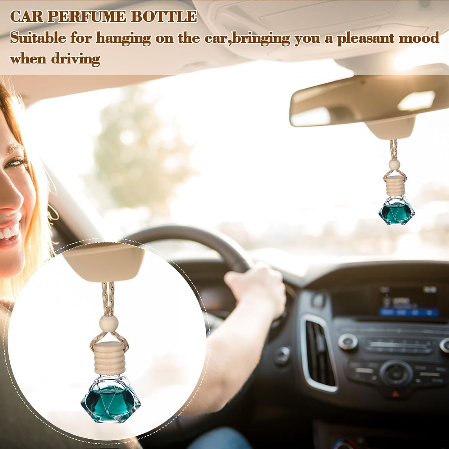 50Pcs 8ml&6ml Hanging Car Air Freshener Diffuser Empty Clear Glass Essential Diffuser Oil Aromatherapy Fragrance Perfume Pendant Glass Vials with Wooden Caps Car Diffuser Air Freshener