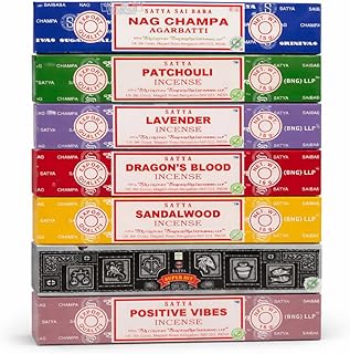Satya Incense Gift Set Nag Champa, Super hit, Dragon's Blood, Sandalwood, Patchouli, Lavender, Positive Vibes, 15 g