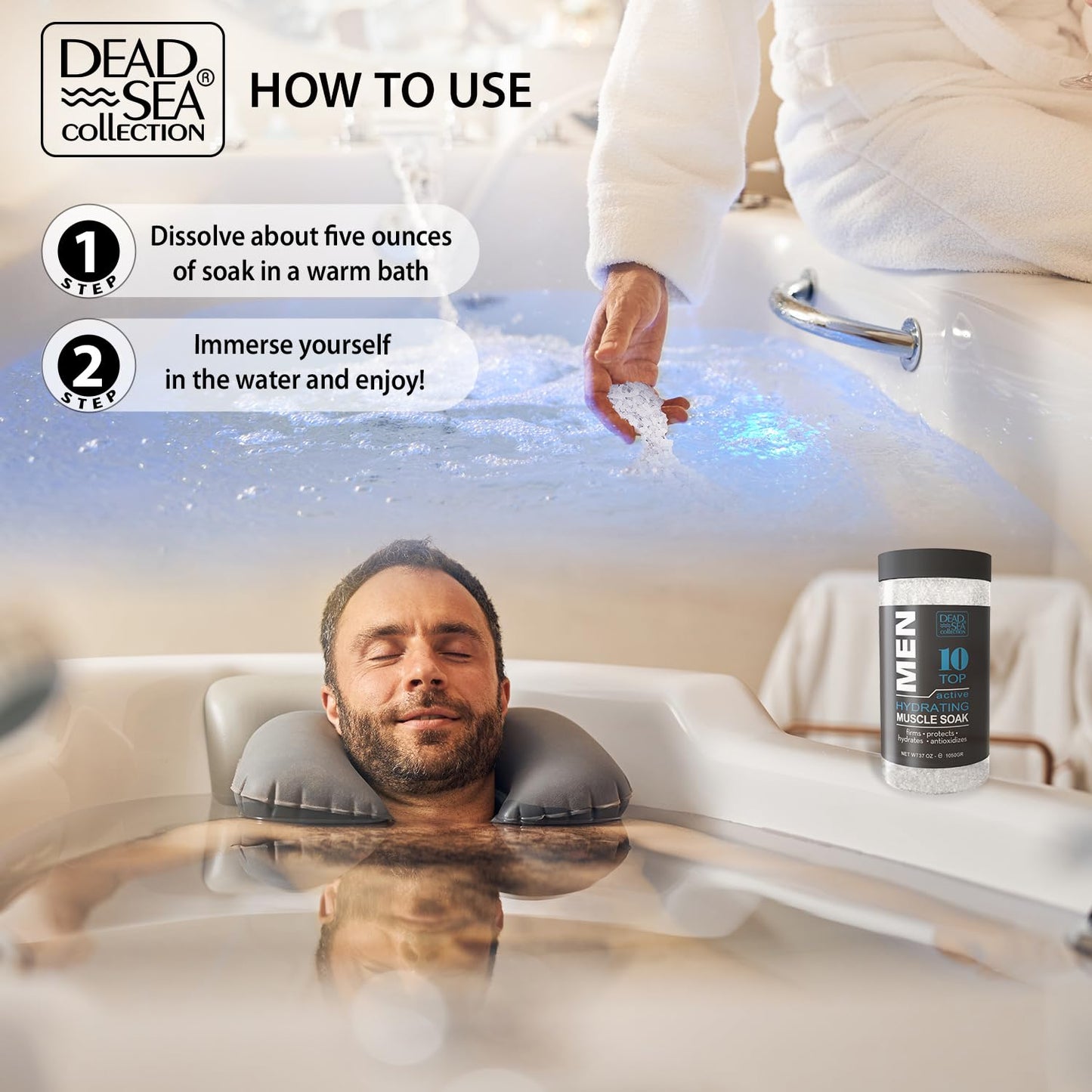 Dead Sea Collection Bath Salts for Men - Muscle Recovery Bath Soak - TOP 10 Active Mens Pure Dead Sea Salt for Soothing and Relaxing - 37 Oz