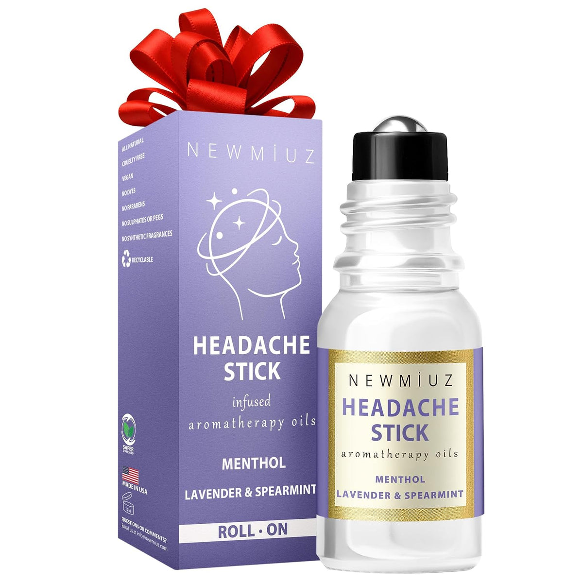 Migraine Roll On Stick - Menthol Fast Cooling Comfort for Your Headache Tension. Aromatherapy Essential Oils Blend Peppermint