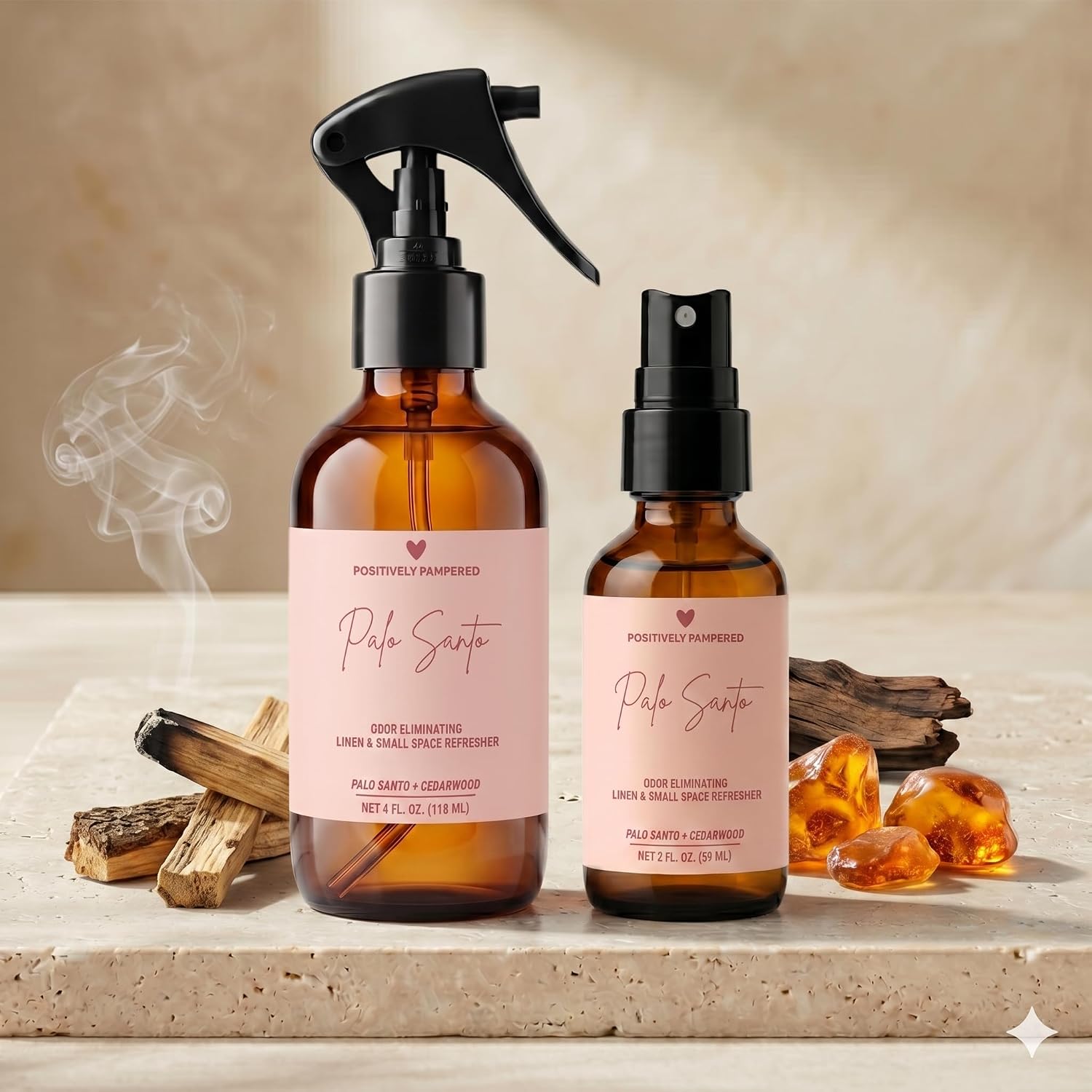 Palo Santo Luxury Small Space Air & Linen Freshener Spray - Palo Santo + Cedarwood - Artisan Blended Home Fragrance - Non Toxic Room Spray + Odor Eliminator - 2 oz Travel Size