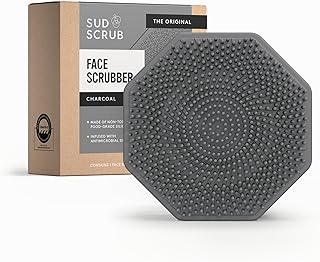 Sud Scrub® Antimicrobial Silicone Face Scrubber, 1 Pack, Gentle Face Exfoliator for Sensitive Skin, Eco Friendly Facial Cleansing Brush, Exfoliating Face Brush for Men and Women (Charcoal)