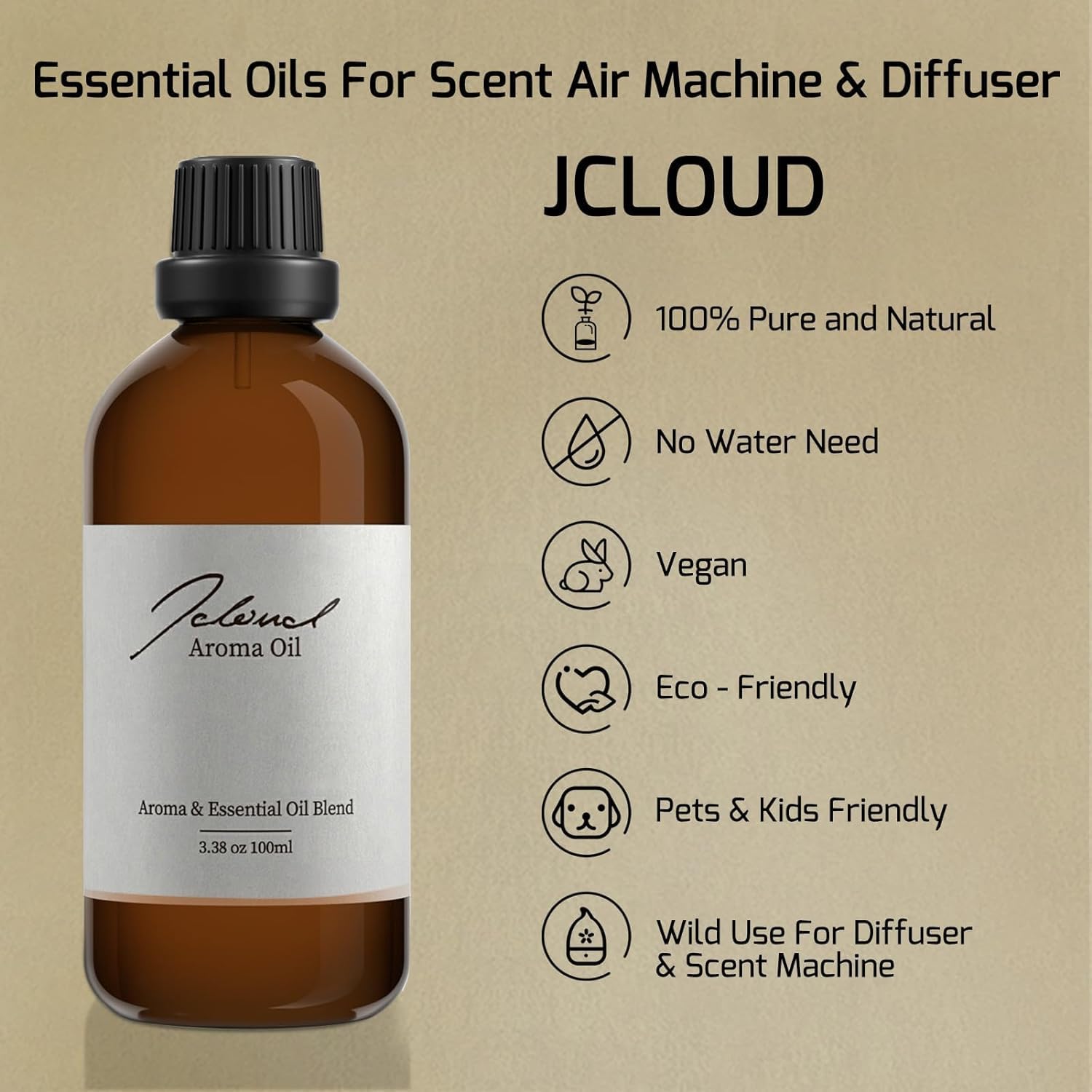 JCLOUD Lavender Essential Oil | Hotel Scent 100% Pure and Natural Aromatherapy Oil for Diffusers, Humidifiers, and Scent Machines | 100ml