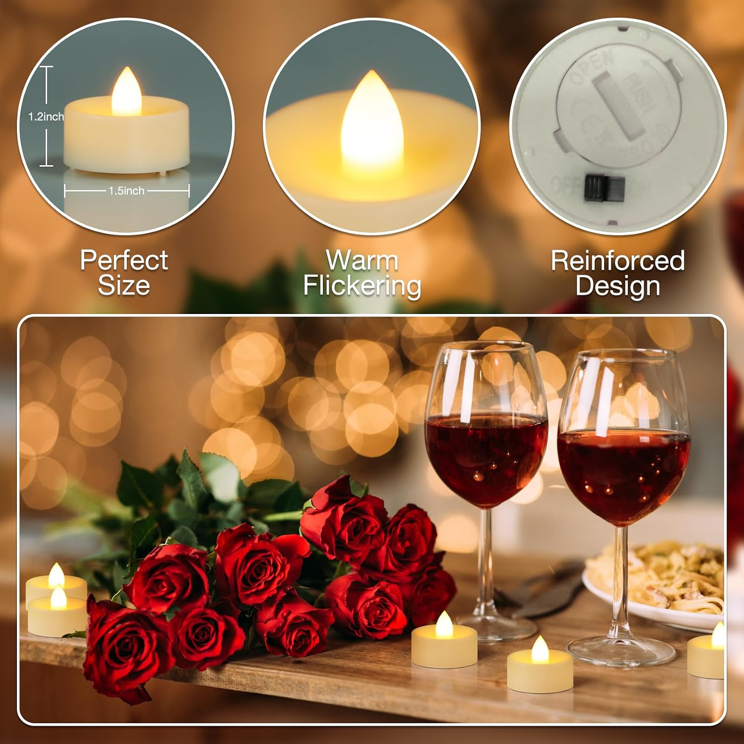 24 Pack Tea Lights Battery Operated Flameless LED Tea Lights, Flickering Electric Fake Tealights Candles for Wedding, Christmas, Halloween, Table, Home Decor