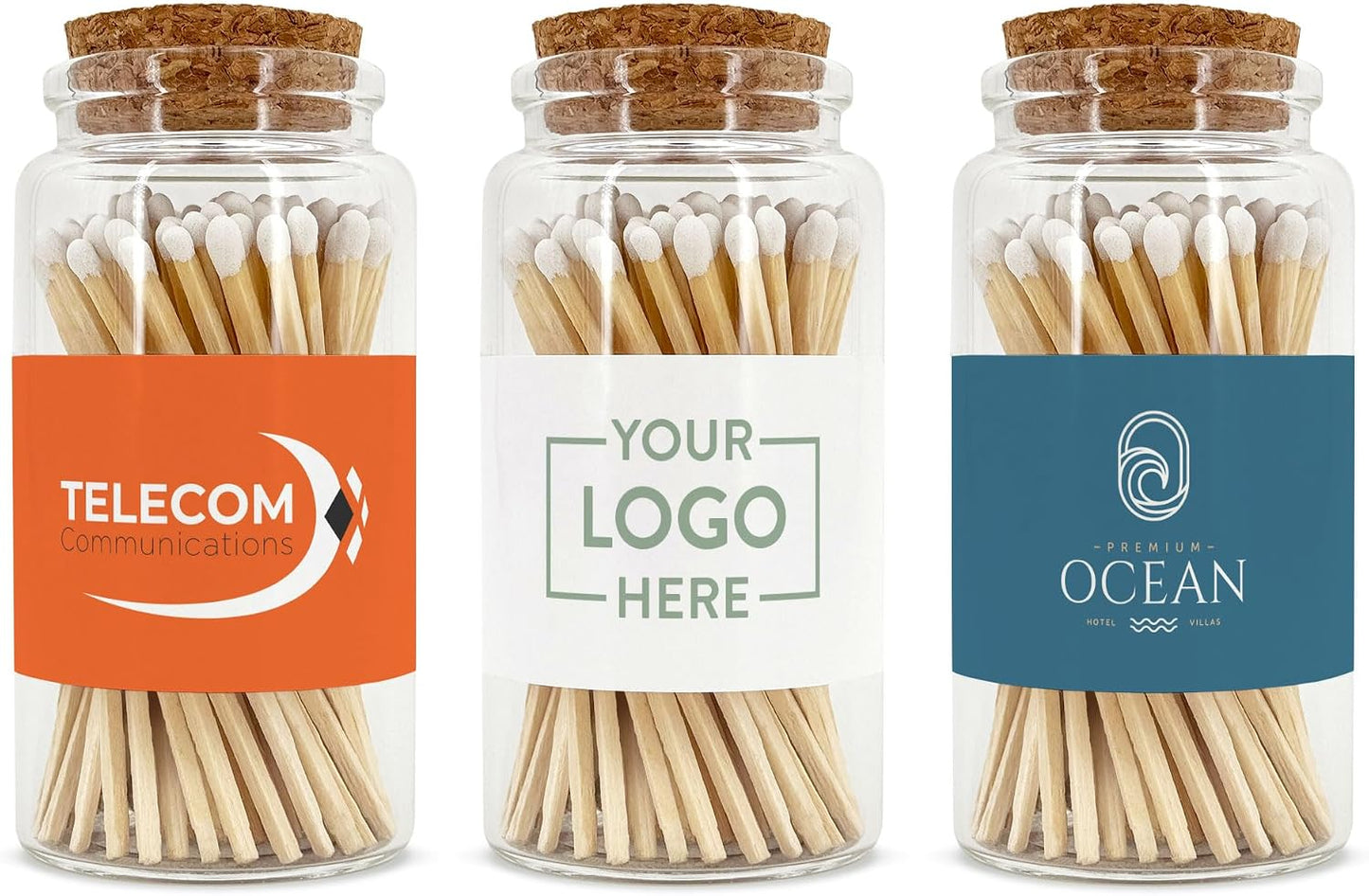 Promotional Wooden Matches in a Jar with Striker, Promotional Product/Bulk with Your Logo/Customized, Long Matches for Candles in Apothecary Glass Jar, Approx. 80 Safety Matches