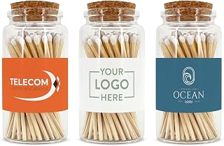 Promotional Wooden Matches in a Jar with Striker, Promotional Product/Bulk with Your Logo/Customized, Long Matches for Candles in Apothecary Glass Jar, Approx. 80 Safety Matches
