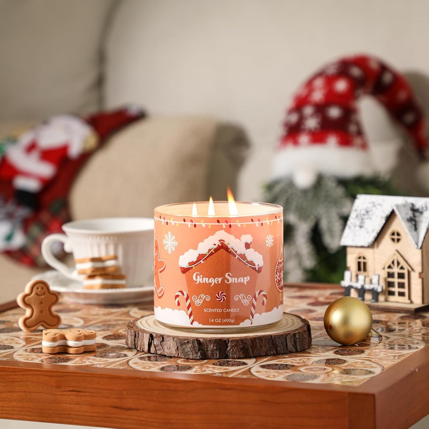 Christmas Scented Candles, Gingerbread Scented Candle, Large 3 Wicks Candle, 14 oz, Christmas Candles Gift