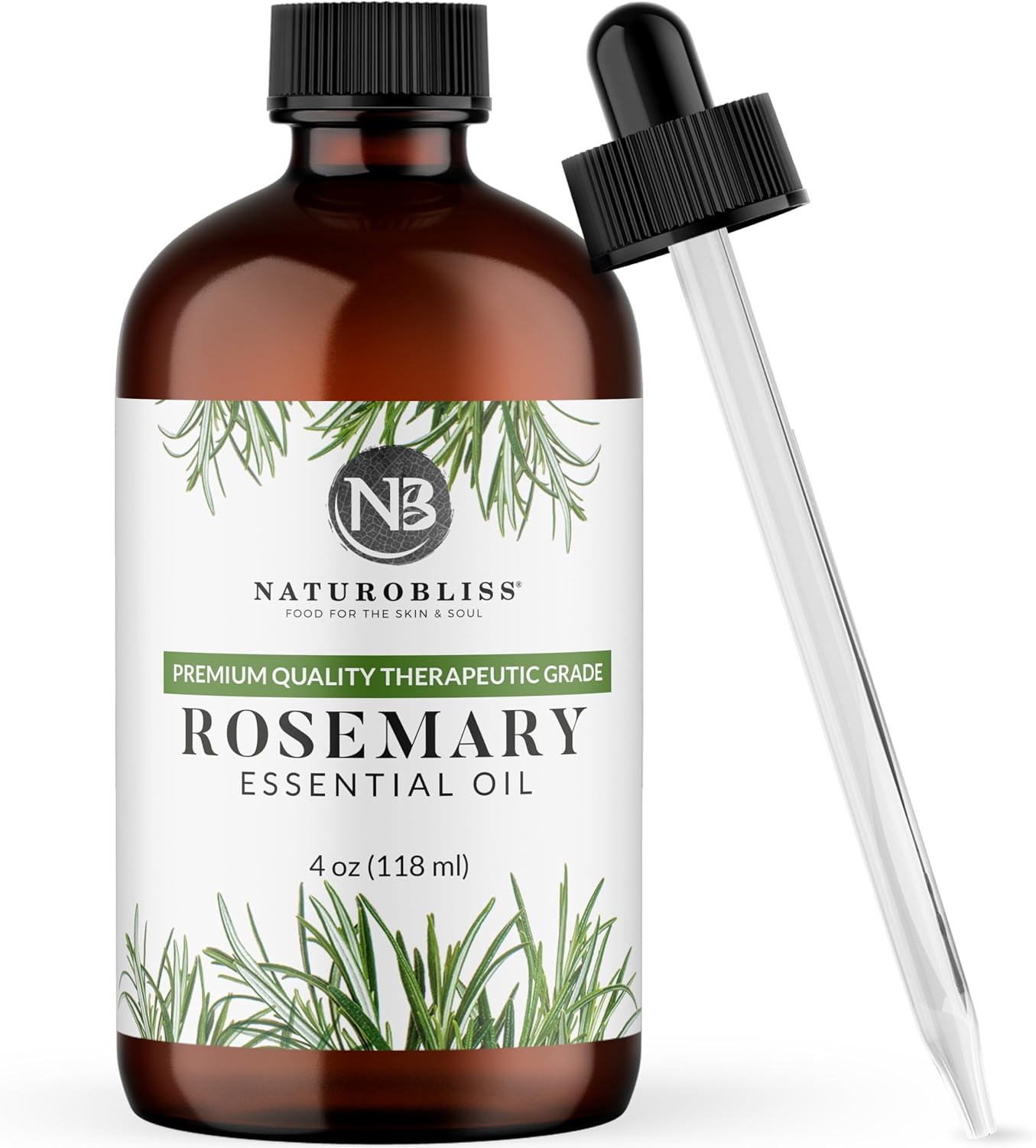 NaturoBliss 100% Pure Rosemary Essential Oil Therapeutic Grade Premium Quality (4 fl. oz) with Glass Dropper, Perfect for Aromatherapy