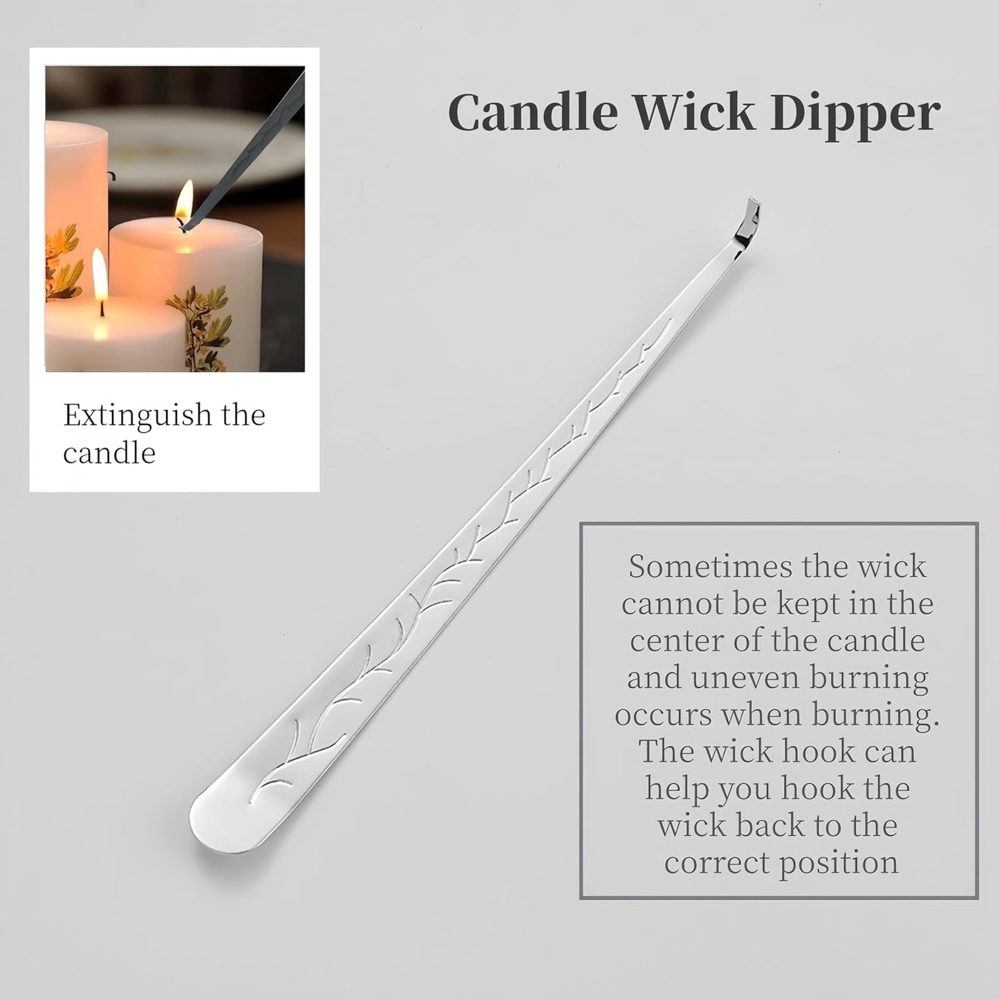 Candle Wick Trimmer，Professional Copper-Nickel Plated Candle Wick Trimmer 2-piece Set, 7.09-inch Silver Scissors with Decorative Patterns, Candle Maintenance Tool with a Ball Head