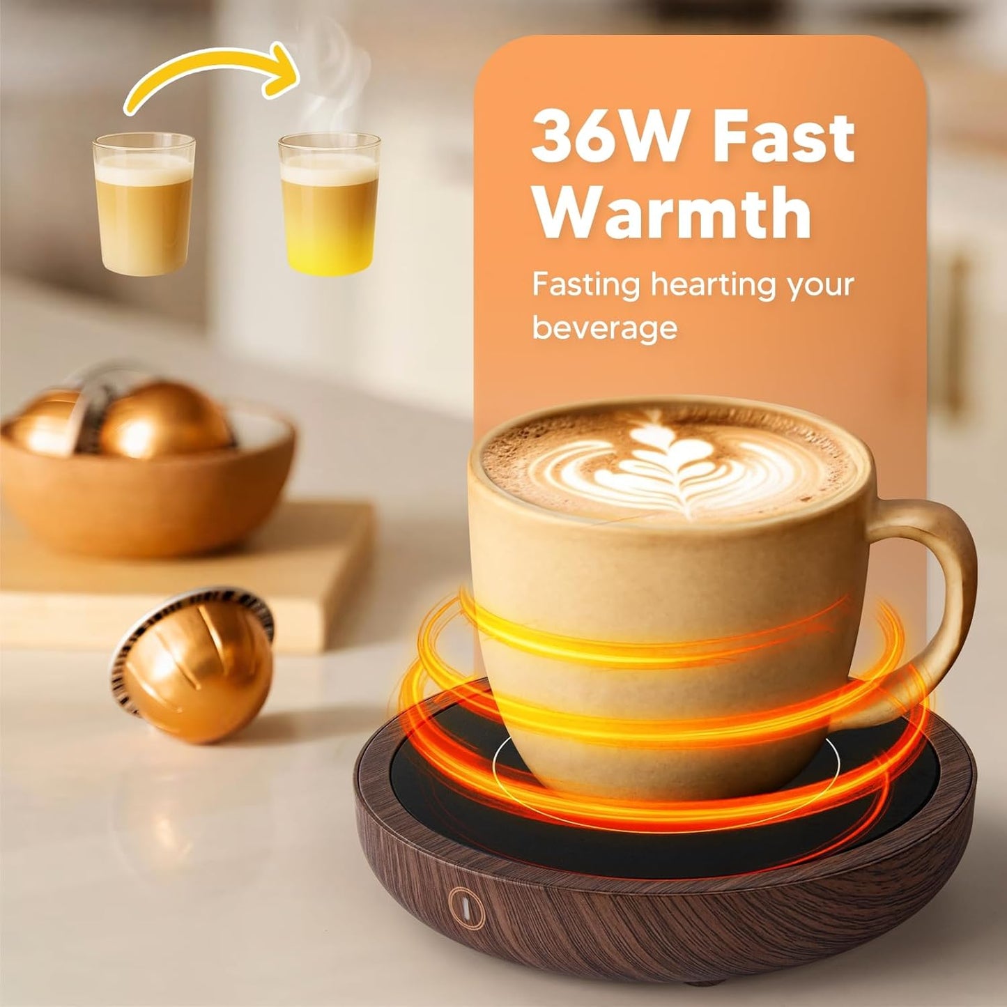 Coffee Mug Warmer, 36W Fastest Heating Temperature, KRGMNHR Coffee Cup Warmer for Desk Auto Shut Off with 3-Temp Settings, Candle Wax Warmer Heating Plate for Coffee, Milk, Tea