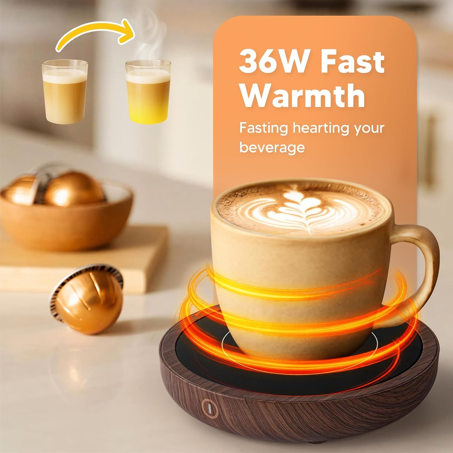 Coffee Mug Warmer, 36W Fastest Heating Temperature, KRGMNHR Coffee Cup Warmer for Desk Auto Shut Off with 3-Temp Settings, Candle Wax Warmer Heating Plate for Coffee, Milk, Tea
