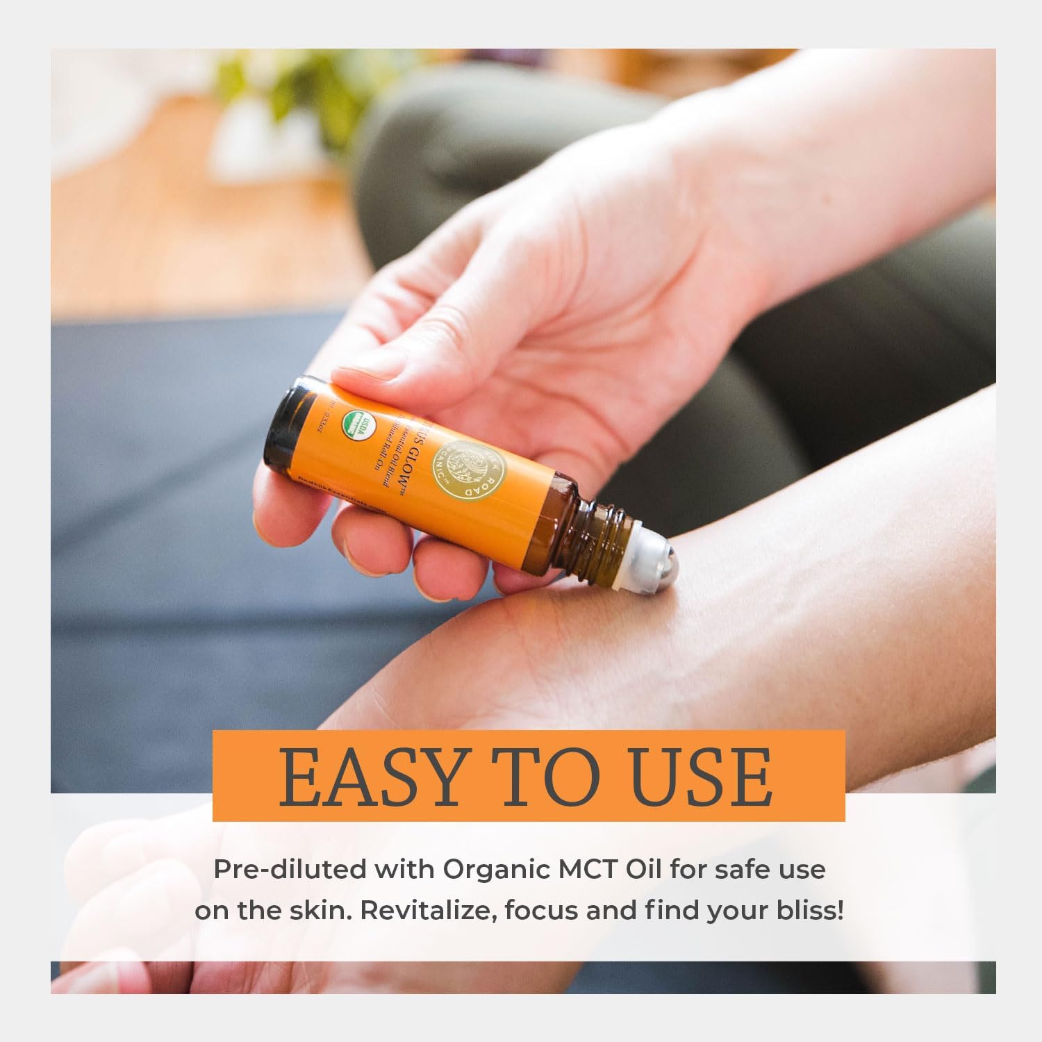 Silk Road Organic Citrus Glow Essential Oil Revive Blend Roll On for Stress, Energy & Focus | USDA Certified Citrus & Vanilla, 10 ml Roller