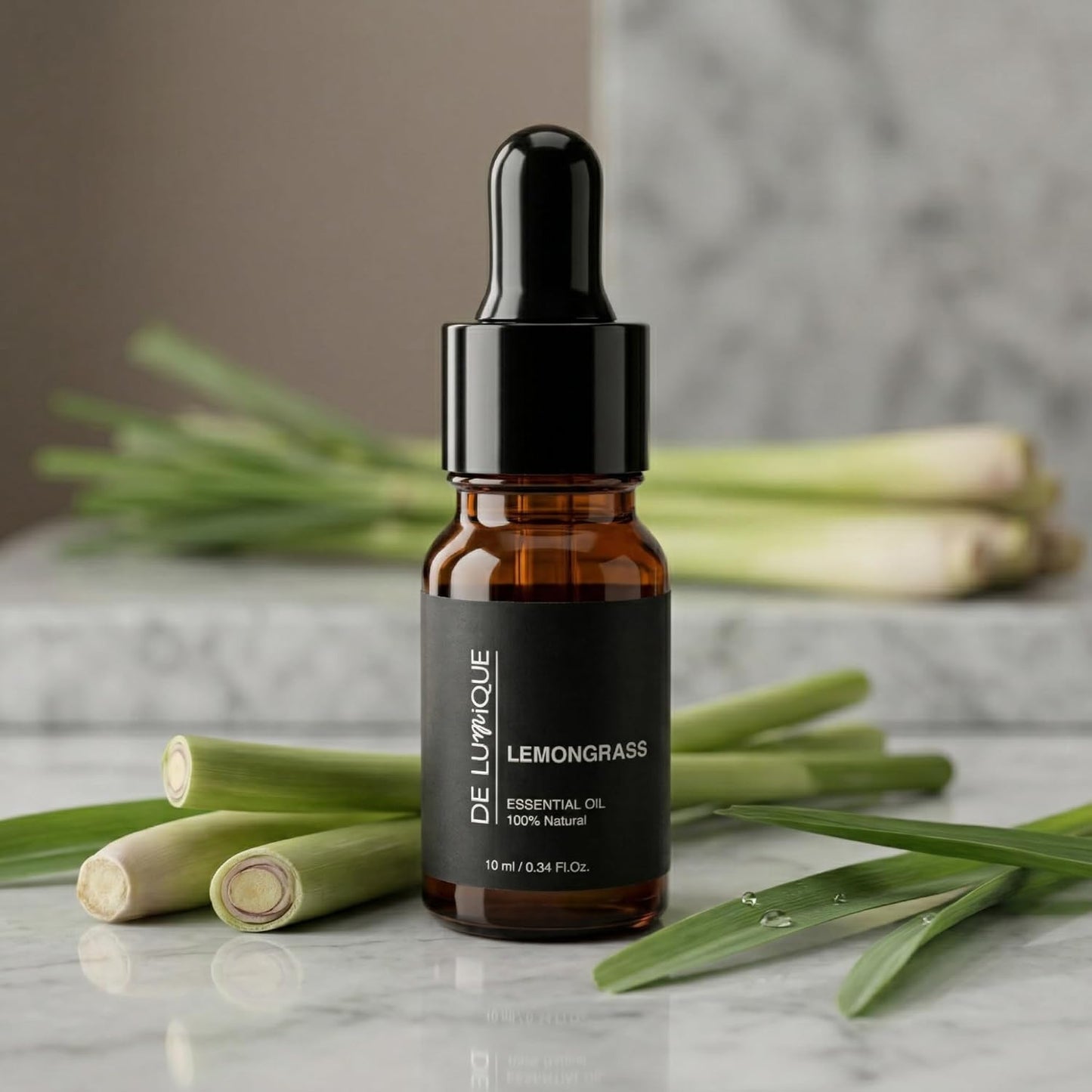 Lemongrass Scent De Lumique Pure Essential Oil, 100% Natural Plant Extract, Amber Glass Bottle with Dropper, 10ml/0.34 Fl Oz