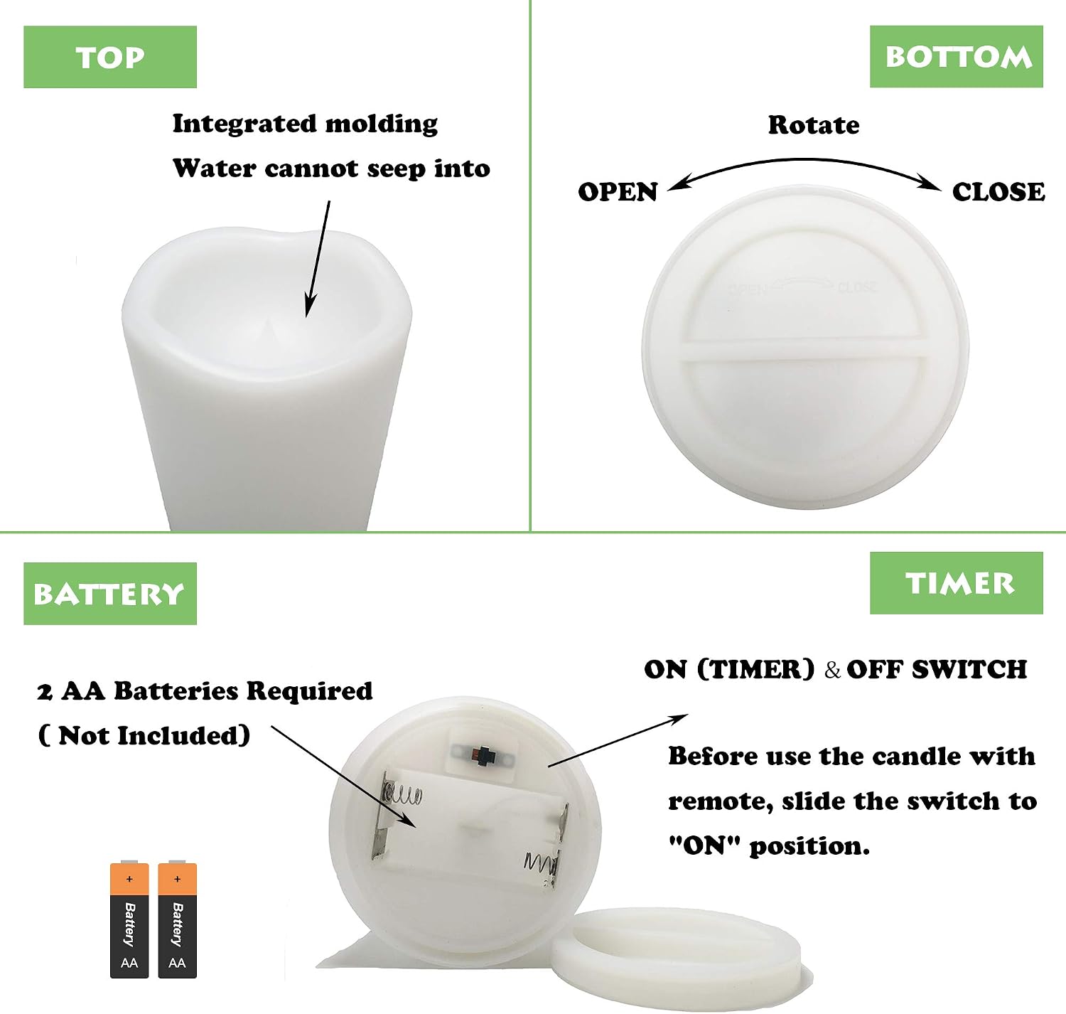 2 Pack Outdoor Flameless Pillar Candles with Remote and Timer Waterproof Battery Operated Electric LED Candle Set for Gift Home Décor Party Wedding Supplies Garden Christmas Decoration, 3” x 6”