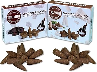 TRUMIRI Backflow Incense Cones - Combo Pack of 20 Waterfall Cones (10 Dragons Blood + 10 Sandalwood)