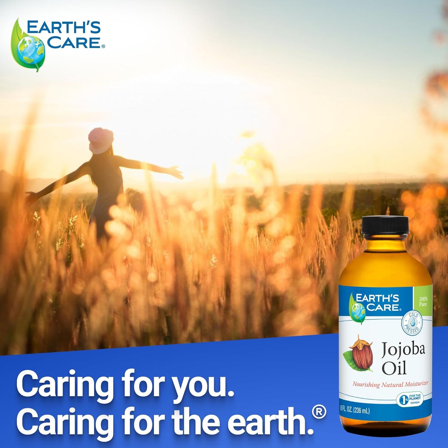 Earth’s Care Jojoba Oil - 100% Pure Jojoba Oil for Hair, Skin and Nails - Cold Pressed - Nourishing Natural Moisturizer - 8 FL OZ