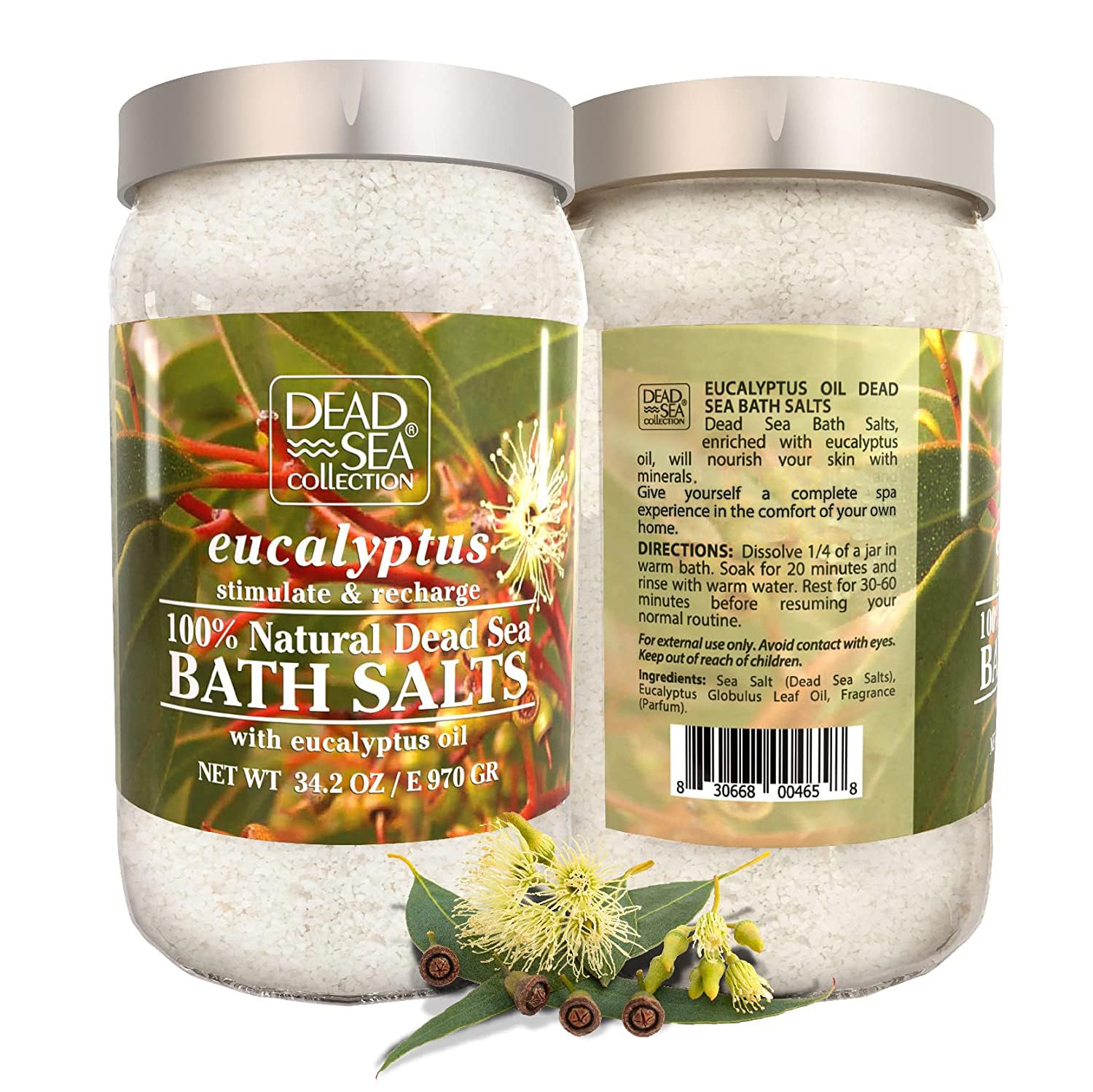 Dead Sea Collection Bath Salts with Eucalyptus – Pure Dead Sea Salt and Eucalyptus Oil - Nourishing Soothing and Relaxing Skin and Muscle – 34.2 Oz
