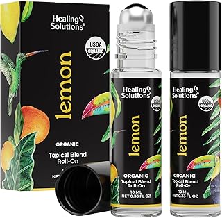 Healing Solutions - (2 Pack) Lemon Essential Oil Organic Roll On Set USDA Certified Perfume, Skin, Face, Body