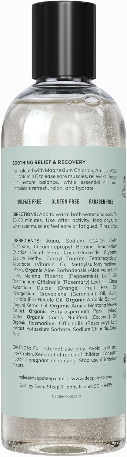 Deep Steep Magnesium Bubble Bath, Extra Strength, Foaming Soak with Magnesium, Arnica, Vitamin C & MSM, Extra Strength for Muscle Recovery, Soreness & Stiffness Relief – Soothing Relaxation