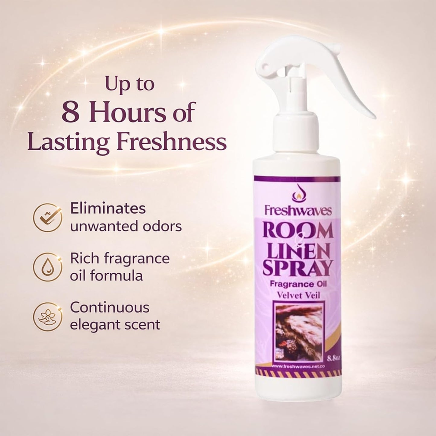 Freshwaves Room and Linen Spray | Velvet Veil Scent | Fragrance Oil | 8.8 Ounce | Air Spray Freshener | Room Spray Odor Eliminator | Air Freshener Sprays for Living Room | Bedroom | Restroom | Office