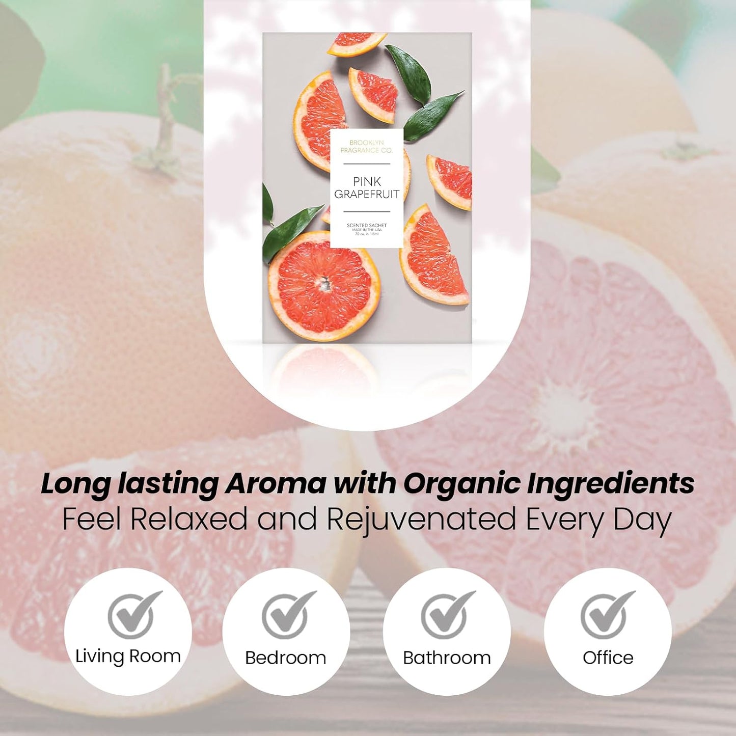 Brooklyn Fragrance Co. Fruits Sachet Bags – Pink Grapefruit Scented Pouches – Perfect Aroma for Drawers, Closets, Cars and Bathrooms – Long-Lasting Fresh Scent Sachets (6- Pack)