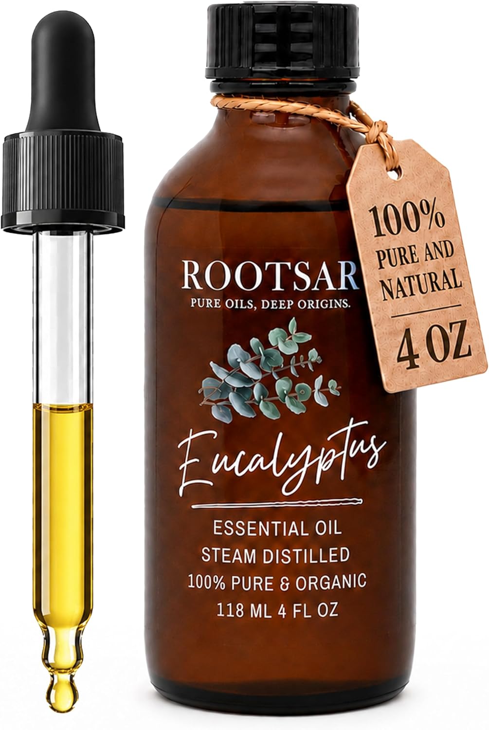 Eucalyptus Essential Oil – 100% Pure Organic Eucalyptus Oil, Steam Distilled, 4 FL OZ / 118 ML – Premium Essential Oil for Diffuser, Aromatherapy, Massage, Skin Care, Candle & Soap Making