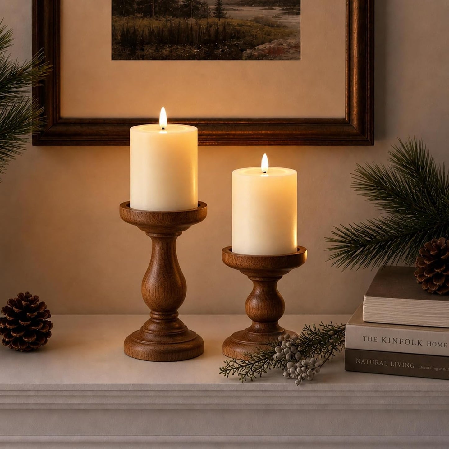 Outdoor Waterproof Flameless Candles with Remote and Timer, 2 Pack Battery Operated LED Flickering Pillar Candles, Fake Plastic Candles with Wax Effect for Lanterns, Indoor(Ivory, 3" x5" 5")