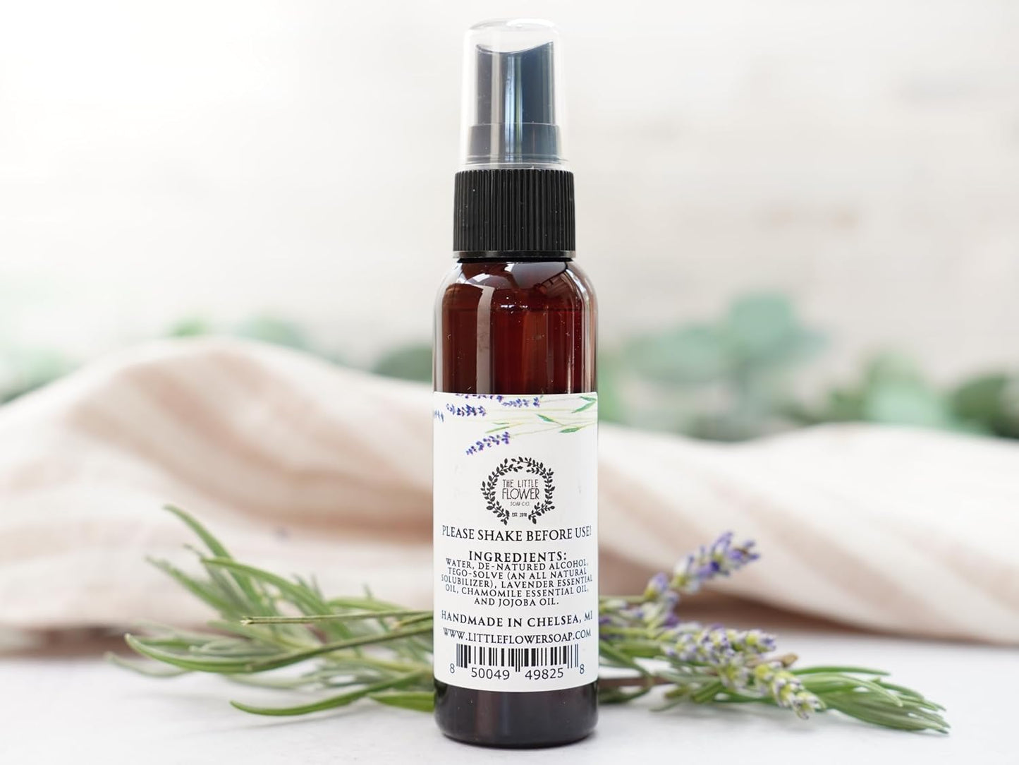 THE LITTLE FLOWER SOAP CO. EST. 2010 Linen and Pillow Spray - Lavender and Chamomile - 2 oz. Essential Oil Blend Natural Gifts for Women Travel Must Have Accessories and Stocking Stuffer Idea for Her