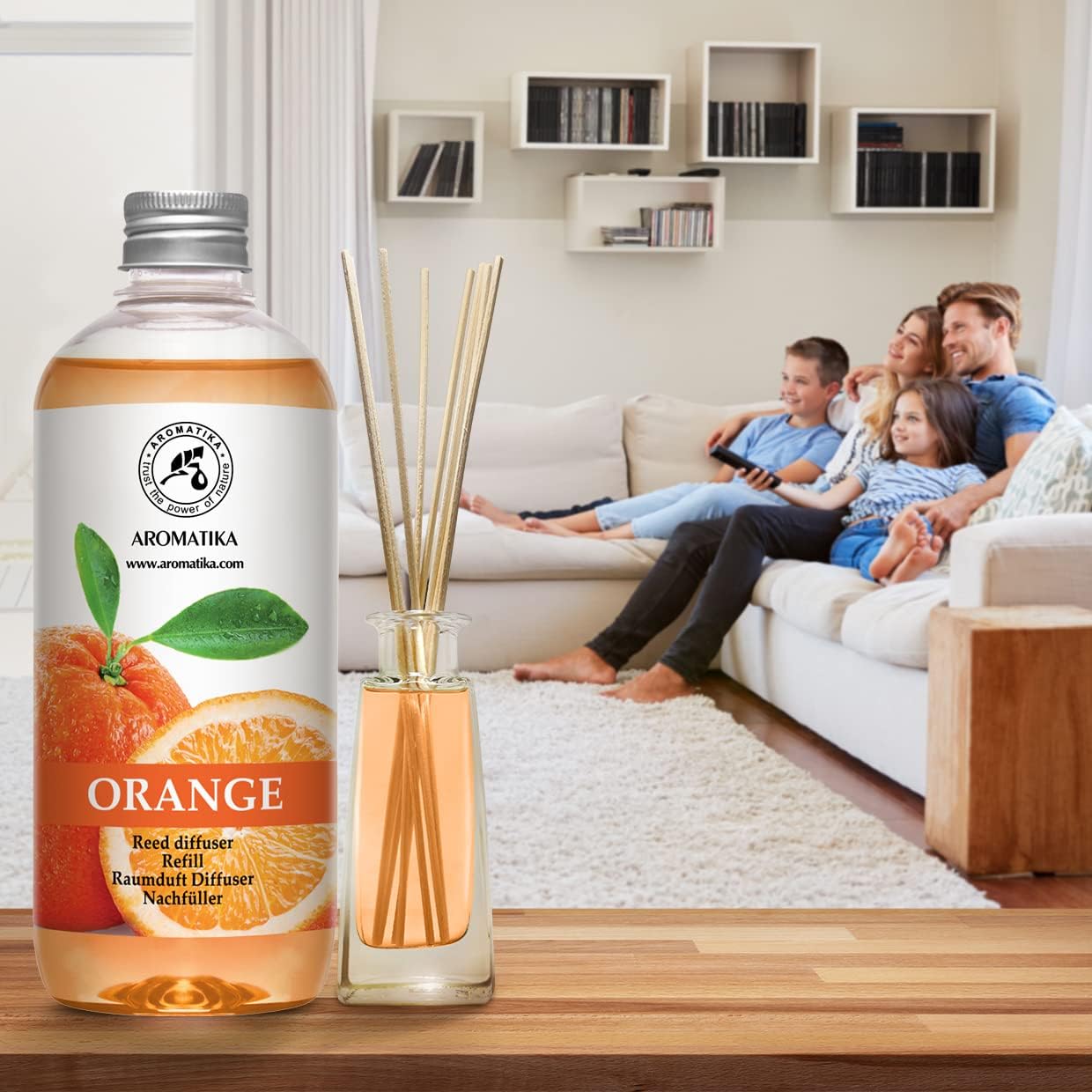 Orange Room Diffuser Refill Set 2*17 Fl Oz - Room Fragrance Diffuser with Natural Essential Orange Oil - Best for Aromatherapy - Spa - Home - Kitchen - Bath - Office - Fintess - Restaurant - Boutique