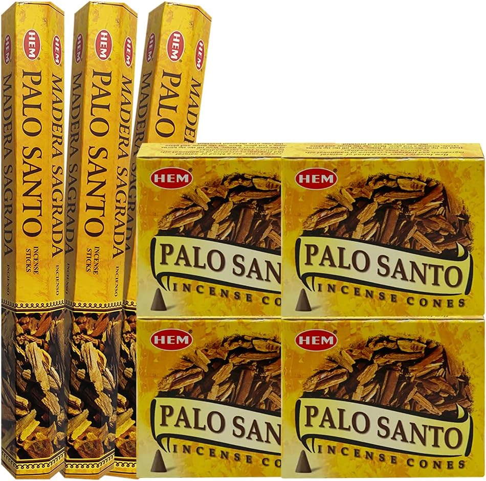 Palo Santo Incense Sticks and Cones Variety Pack with Burner Holder Bundle from Hem Incense Trumiri for Smudging and Aroma