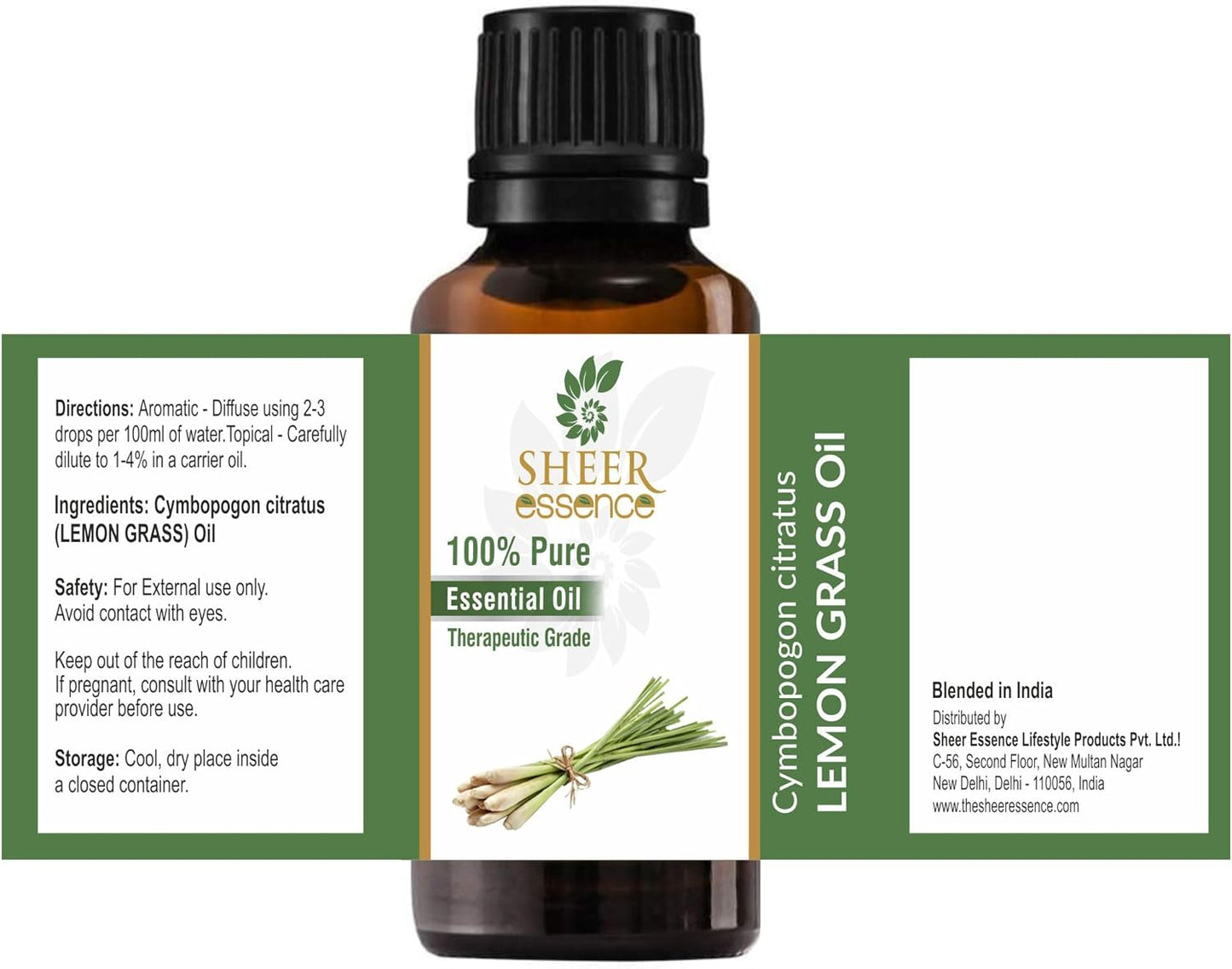 Lemon Grass Oil -(Cymbopogon Citratus)- Essential Oil 100% Pure Natural Undiluted Uncut Therapeutic Grade Oil 0.16 Fl.OZ