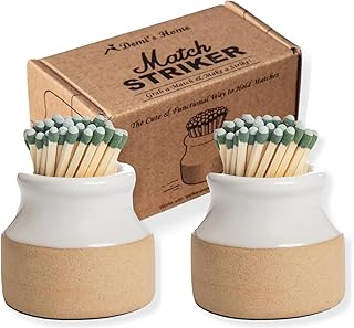 Demi's Home Match Striker - Set of 2 - White - (Matches Not Included) - Ceramic Match Holder with Striker