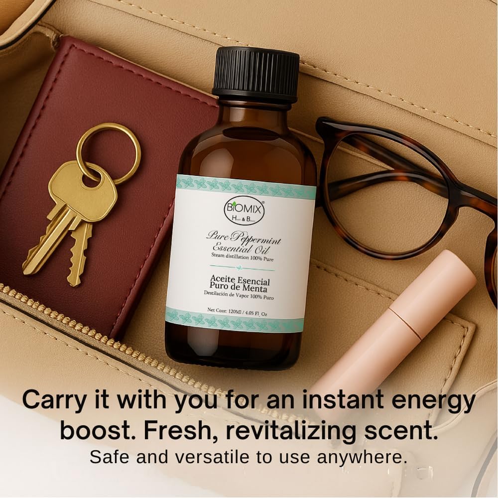 100% Pure Peppermint Essential Oil Food Grade & Therapeutic– Steam Distilled – Aromatherapy, Massage, Scalp & Skin Care – Vegan, Non-GMO, Amber Bottle, 2400 Drops - 120 ML