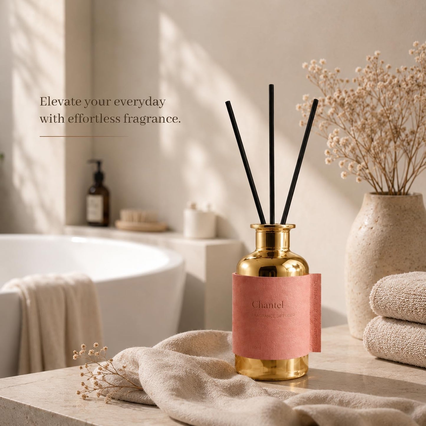 Reed Diffuser Set/Chantel / 2.7oz / Scented Diffuser with Reed Sticks, Long Lasting Home Fragrance for Room Diffuser, Bathroom Shelf Decor
