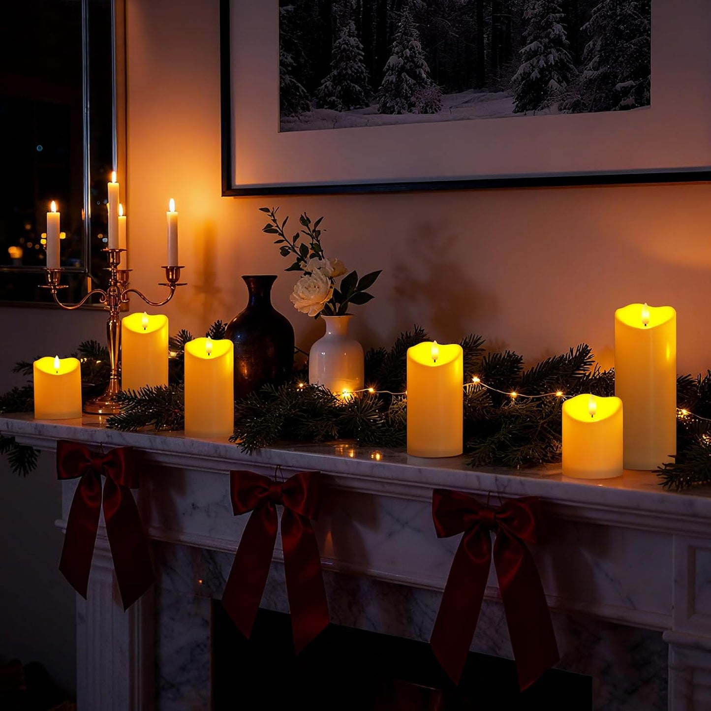 Raycare 8"x3" Outdoor Waterproof Flameless Candles with Remote and Timer, Battery Operated LED Electric Fake Pillar Candle for Christmas Home Wedding Decor, Ivory White, Set of 2