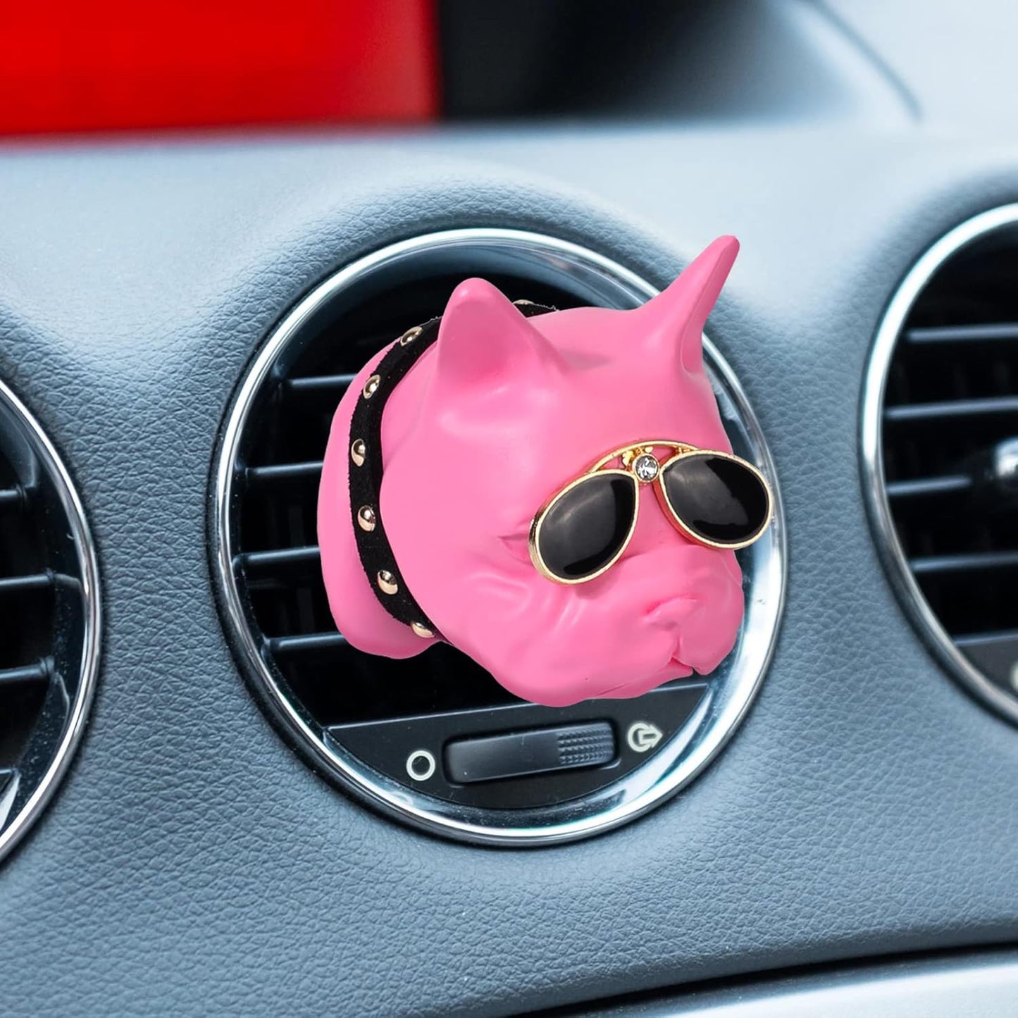 French Bulldog with Sunglasses Car Aromatherapy Essential Oil Diffuser, Pink Gypsum Car Air Freshener Vent Clip Locket Car Oil Diffuser Air Vent Decorations for Car, Living Room, Office