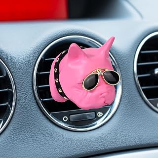 French Bulldog with Sunglasses Car Aromatherapy Essential Oil Diffuser, Pink Gypsum Car Air Freshener Vent Clip Locket Car Oil Diffuser Air Vent Decorations for Car, Living Room, Office