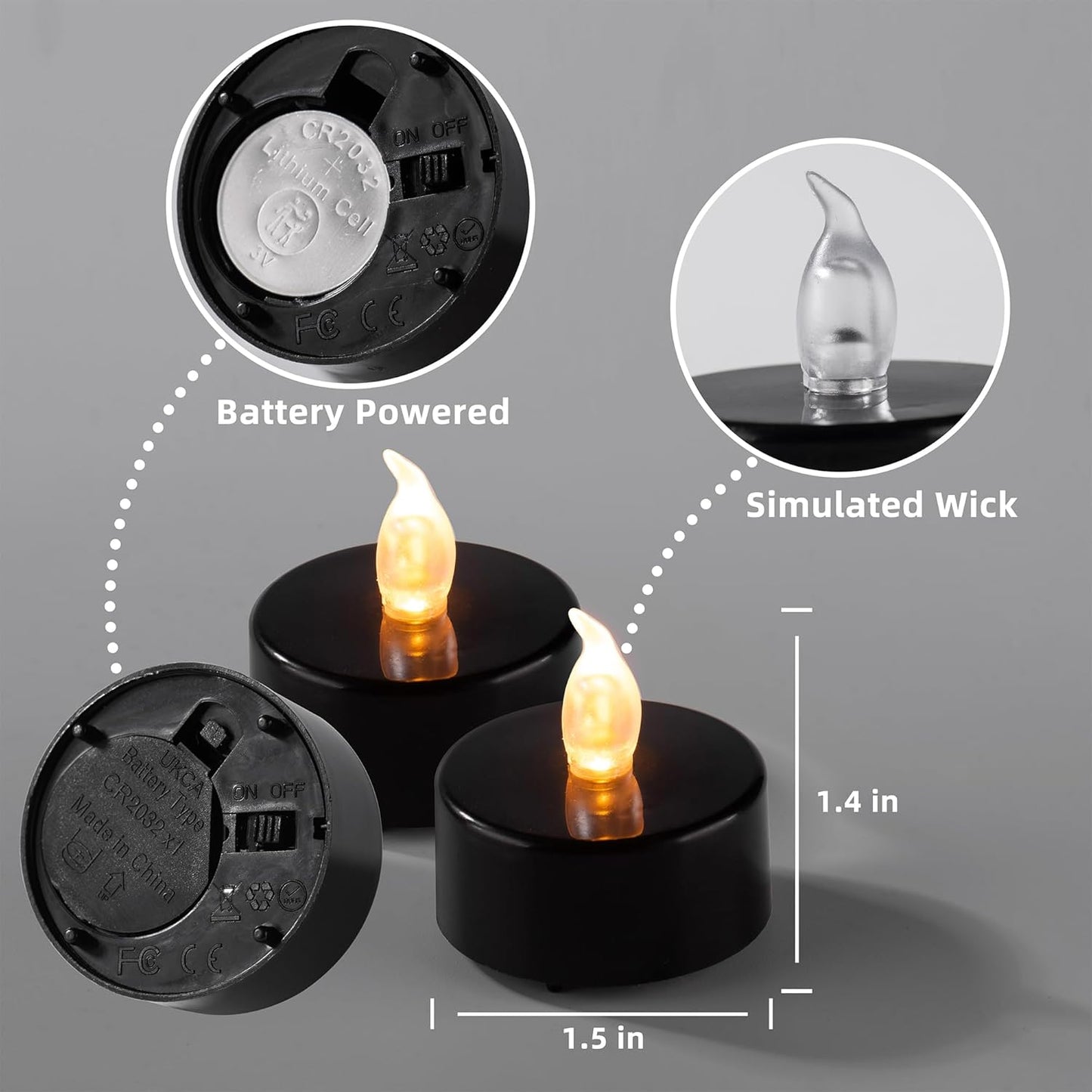 Lasts 2X Longer Black Flameless Tealight Candles, 40 Pack, Batteries Included, Realistic Tea Lights Candles, Flickering Bright Tealights, Battery Operated Candles for Halloween Decorations