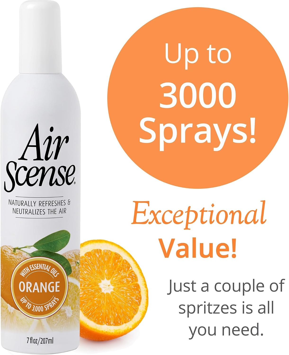 Air Scense Air Freshener Deodorizer Room Spray for Bathroom & Home, Essential Oils, Natural - 7 fl oz (1-Pack) (Orange)