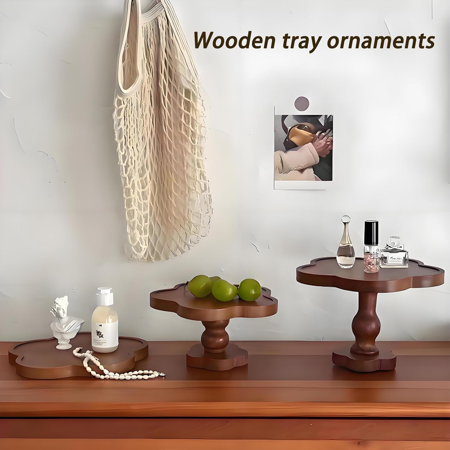 Wood Cloud Candles Perfume Tray Irregular Jewelry Decorative Tray for Women Trinket Dish Ring Holder Dish Room Aesthetic Decor Birthday Housewarming Gift (Short)