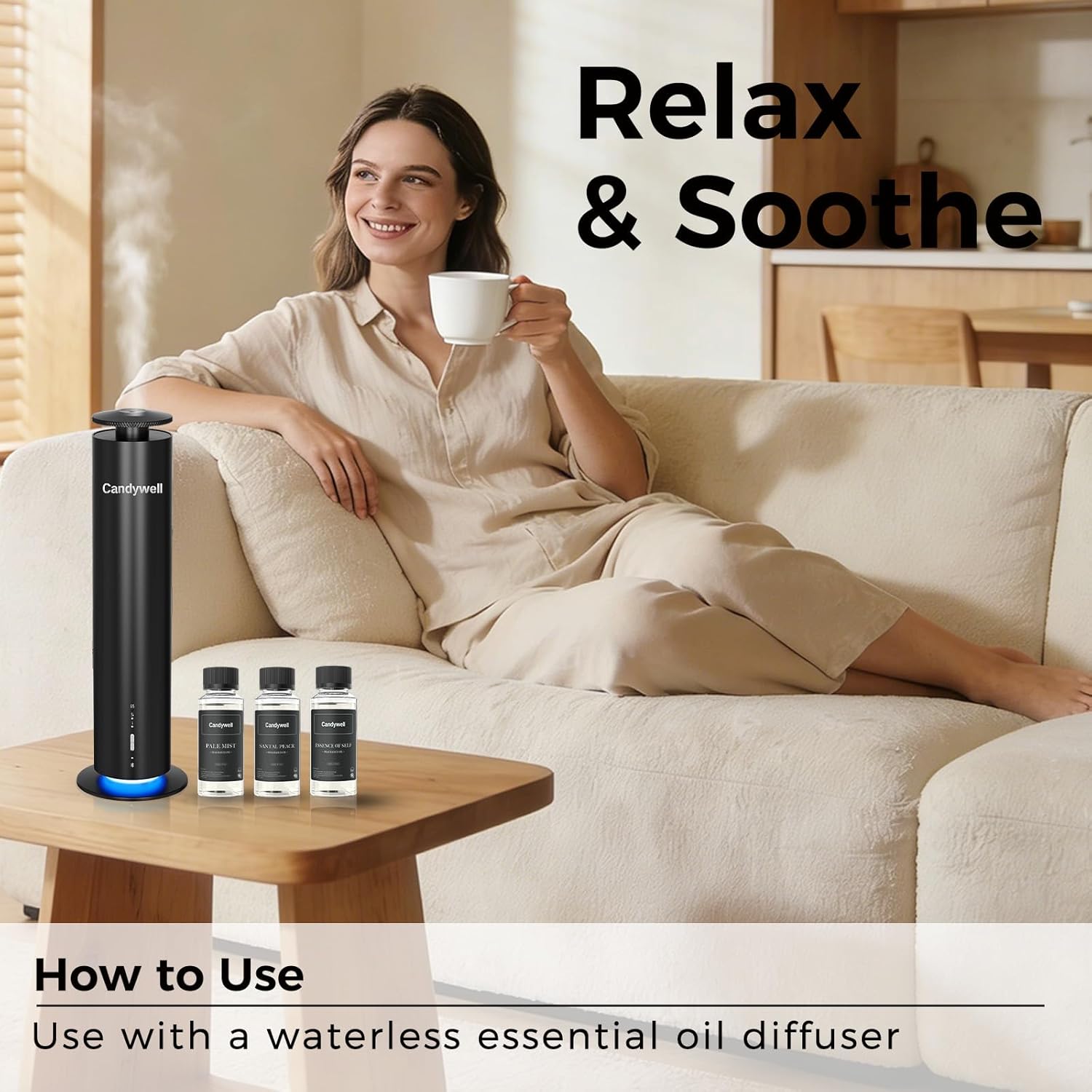 Hotel Diffuser Oil for Waterless Diffusers, Luxurious Relaxing Aromatherapy Scent Essential Oil with Cardamom, Cedar & Sandalwood, 4 Fl Oz, 120 ML, Essence of Self