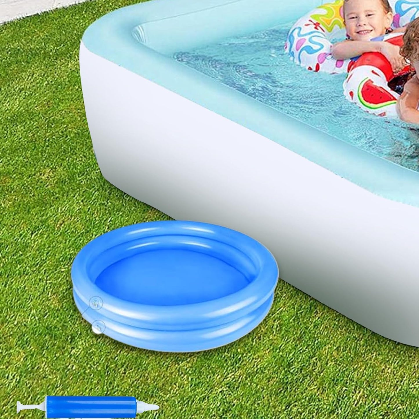 2 Pack Inflatable Pool Foot Bath Basin, Pool Clean Feet Wash Basin Tray with Pump, Pools Entry Ladder Portable Above Ground Pools - Blue