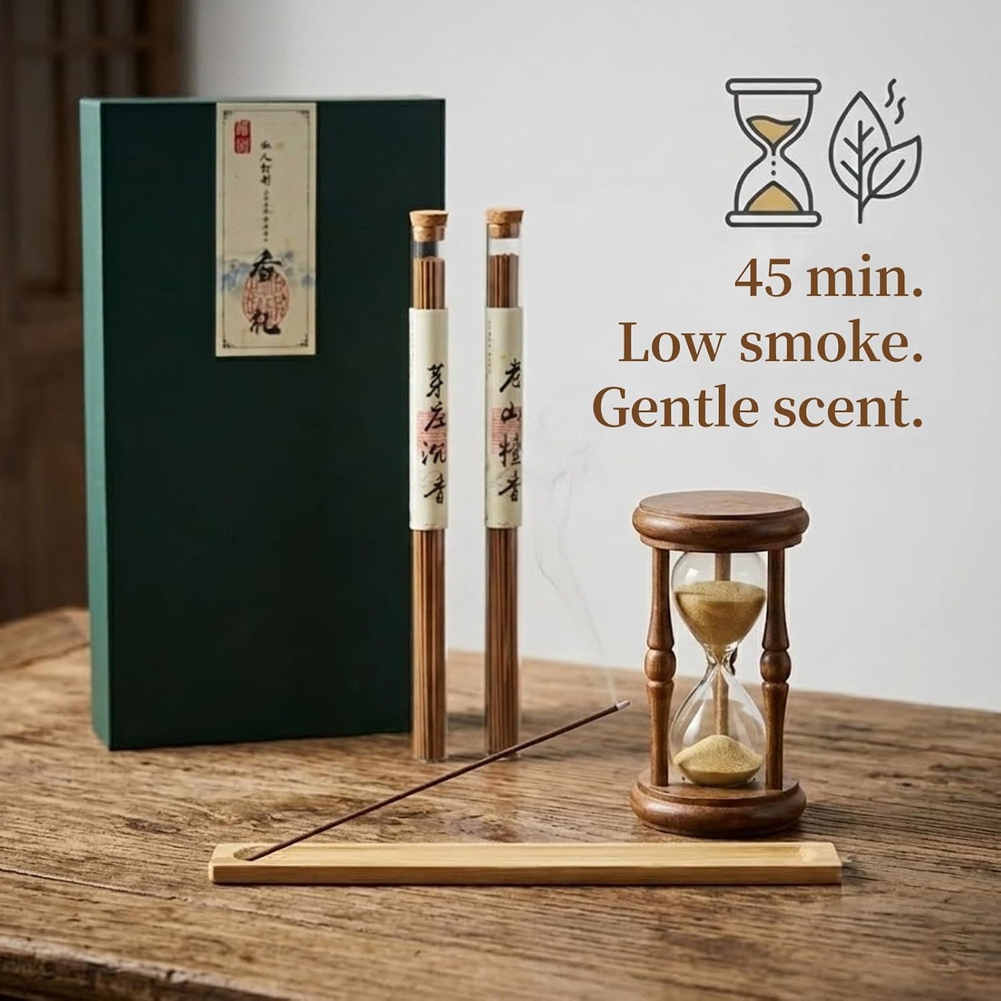 Incense Gift Set with Bamboo Incense Holder - 2 Natural Scents Nha Trang Agarwood Incense & Mysore Sandalwood Incense Aromatherapy for Meditation, Sleep, Stress Relief, Home
