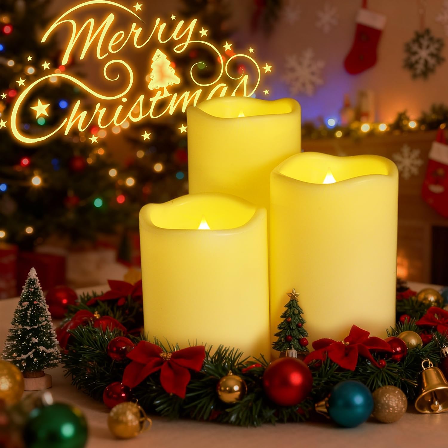 Weatherproof Flameless Candles with 6 H Timer-1000 Hours Long Life, Waterproof Battery Operated Flickering LED Pillar Candles,Outdoor Candles for Chiristmas Thanksgiving Halloween （ 4" 5" 6" Ivory)
