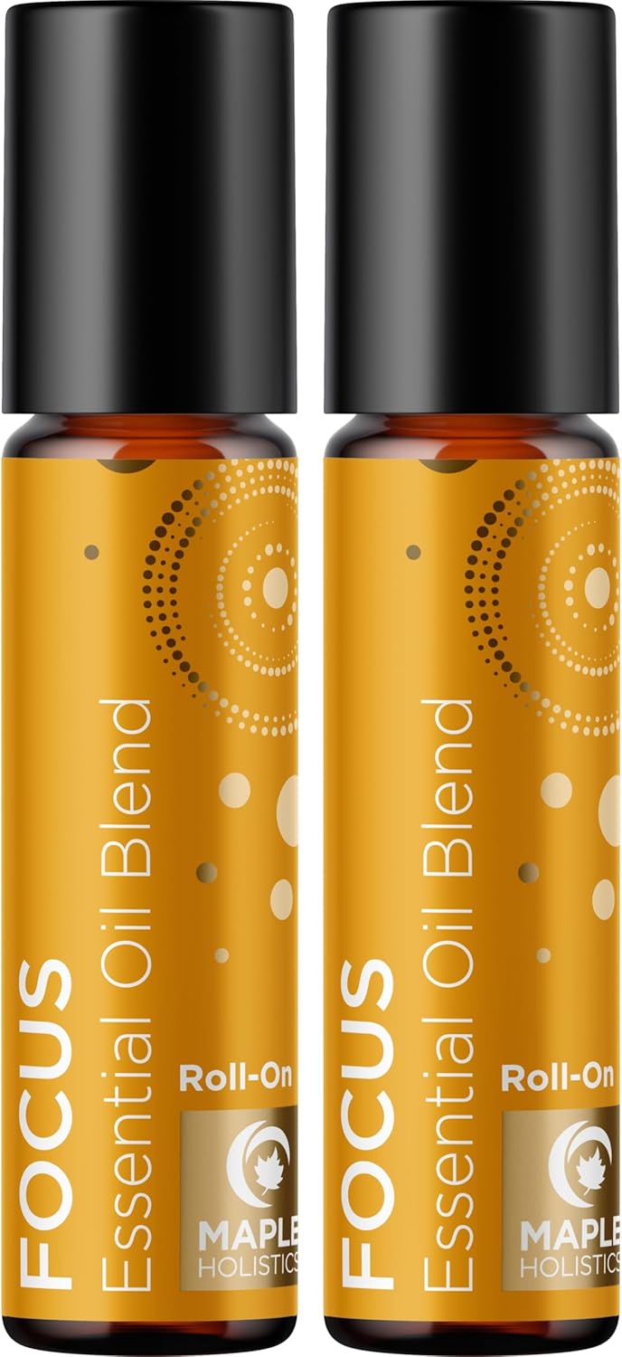 Focus Essential Oil Roll On - Aromatherapy Essential Oil Roller with Invigorating Pure Citrus and Mint Oils - Attention and Focus Essential Oil Blend with Eucalyptus Peppermint & Grapefruit (2 Pack)