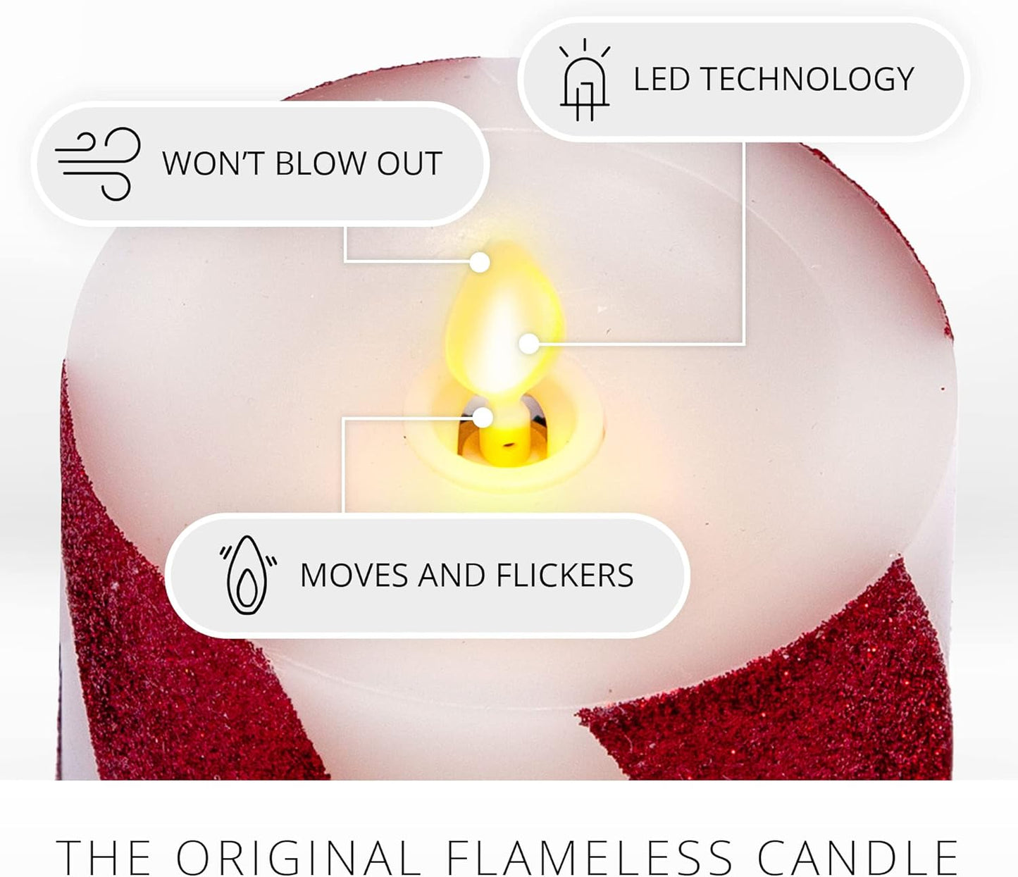 Luminara - Flameless Holiday LED Candle Battery Operated Moving Flame - Red Candy Cane - Pack of 1-5.5" - Unscented Indoor Realistic Flickering Safe