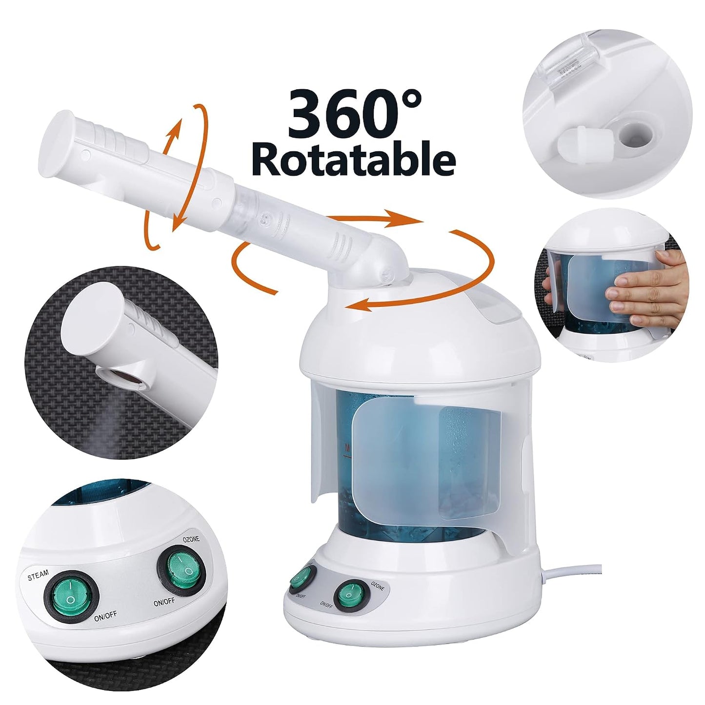 Nova Microdermabrasion Ionic Nano Mist 2 in 1 Hair Face Steamer, 360° Adjustable Steam Hood with Facial Sauna Attachment for Deep Moisturizing Hair Therapy and Skin Care at Home