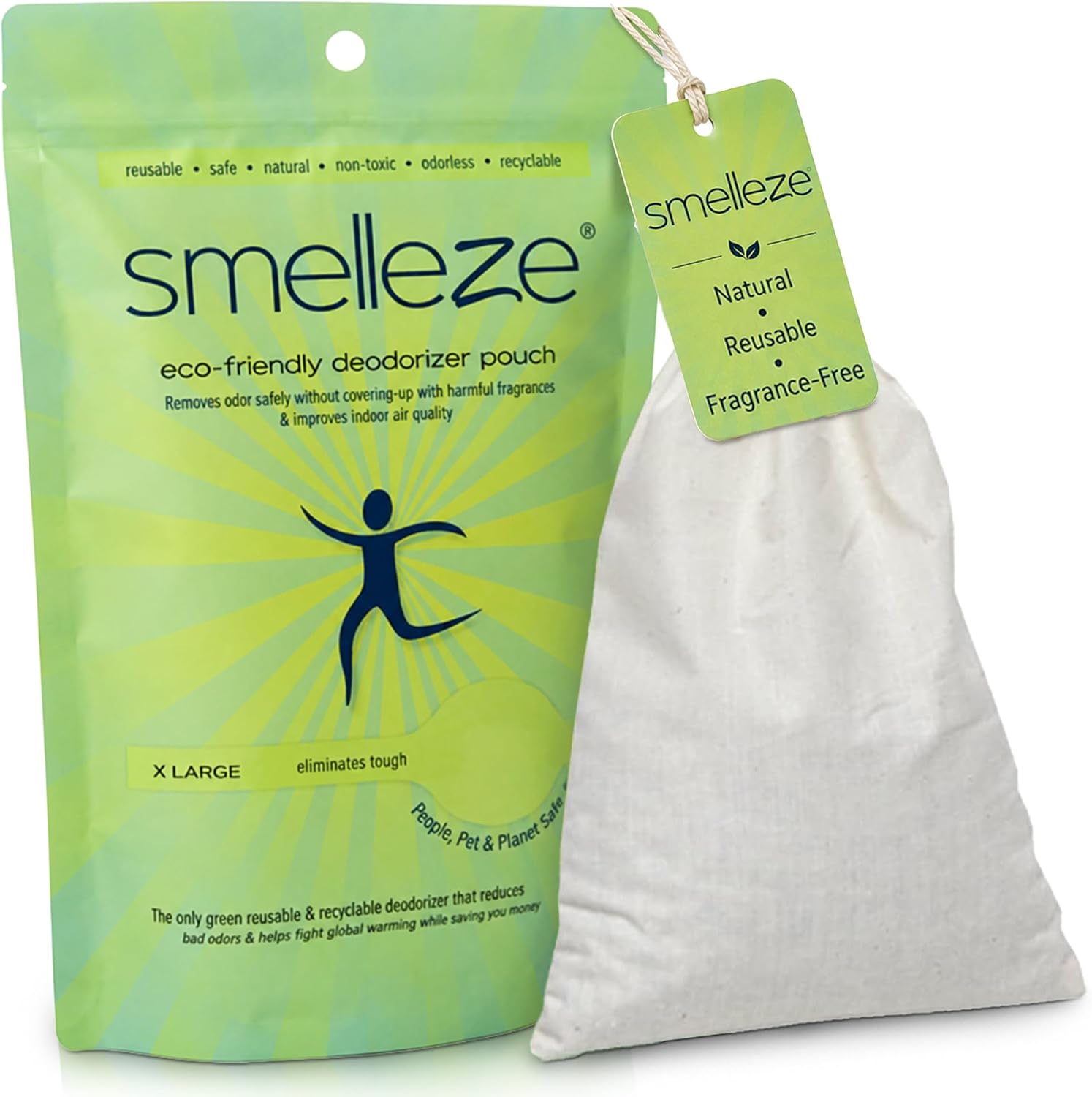 SMELLEZE Fragrance-Free Elderly Odor Eliminator Pouch – Reusable Old People Smell Remover for Nursing Home – Absorbs Stale Air, Body Odor & Light Ambient Urine Smell – 150 Sq Ft, Made in USA
